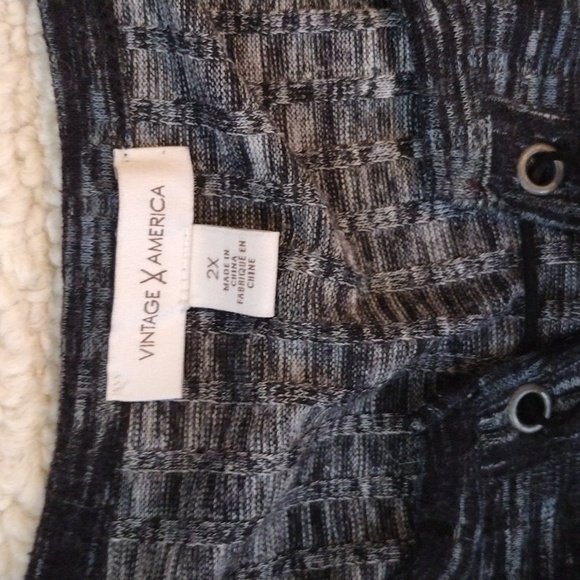 Vintage America Black and Gray Lace-Up Blouse - Picture 2 of 3